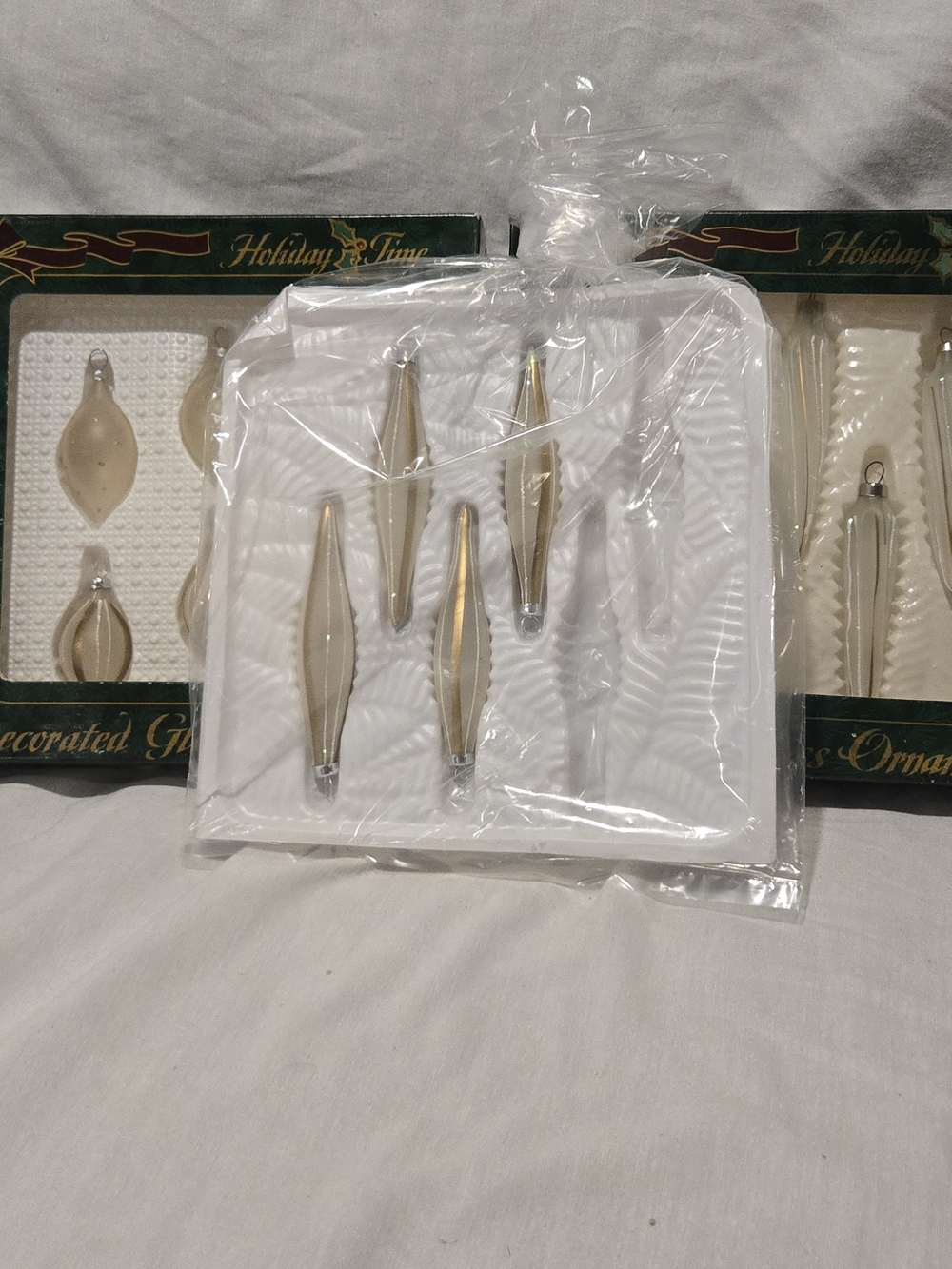 Vintage Holiday Time Glass Christmas Ornaments Lot - Gold Icicle & Teardrop